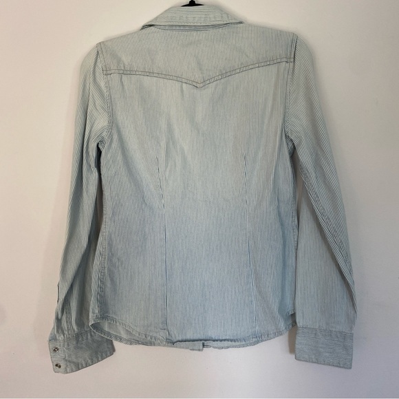 Gap Railroad Striped Long Sleeve Denim Shirt - Picture 3 of 5